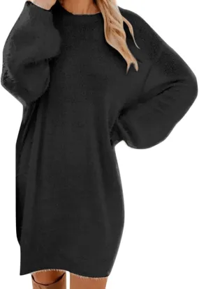 2024 Women's Plush Dress Fashion Loose Casual Comfortable Peplum Premium Feeling Sweater Dresses