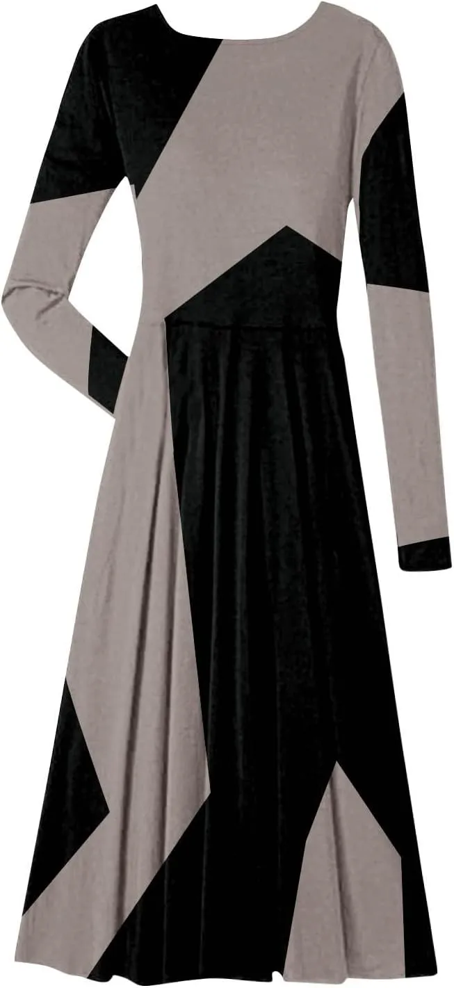 ADHOWBEW Spring Dresses for Women 2024 Fashion Elegant Long Sleeve Midi Dress