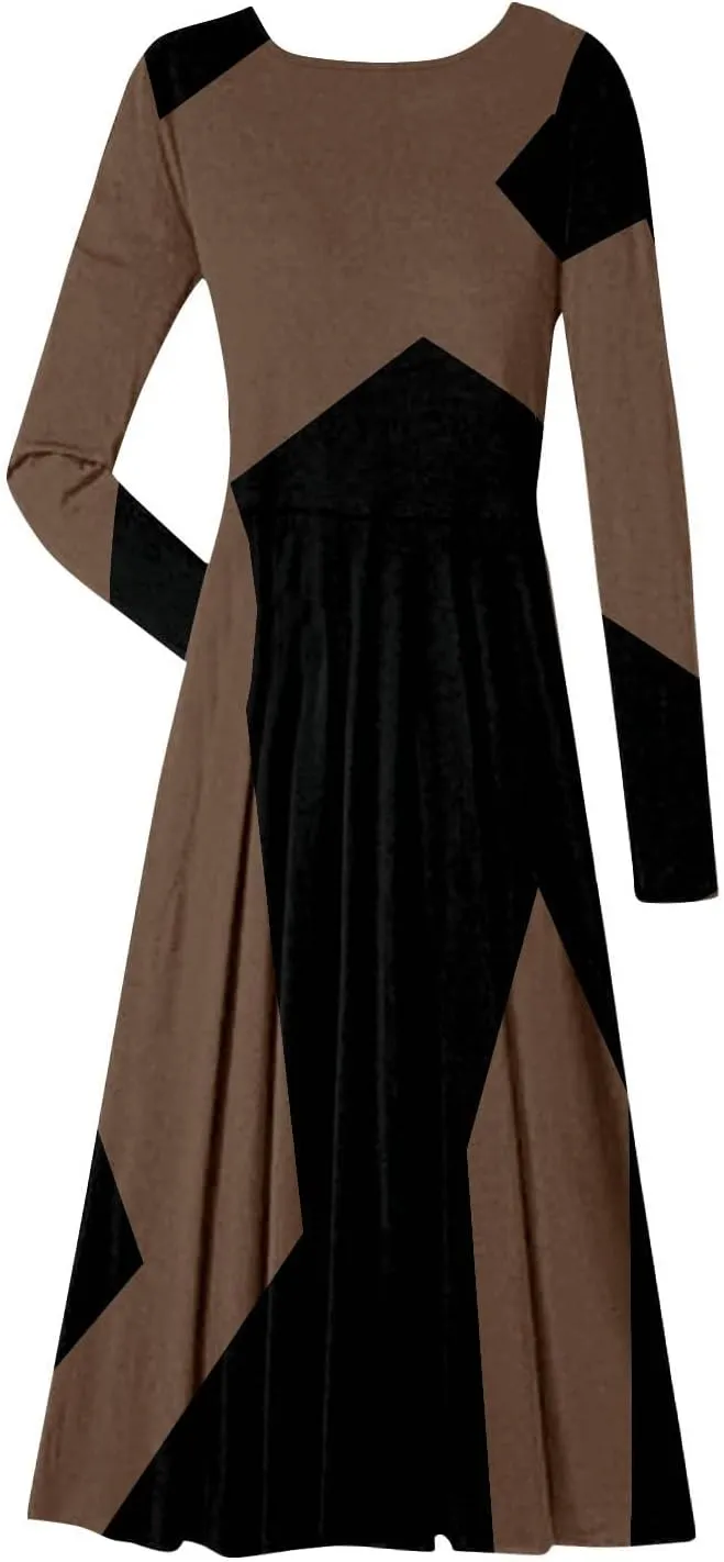 ADHOWBEW Spring Dresses for Women 2024 Fashion Elegant Long Sleeve Midi Dress
