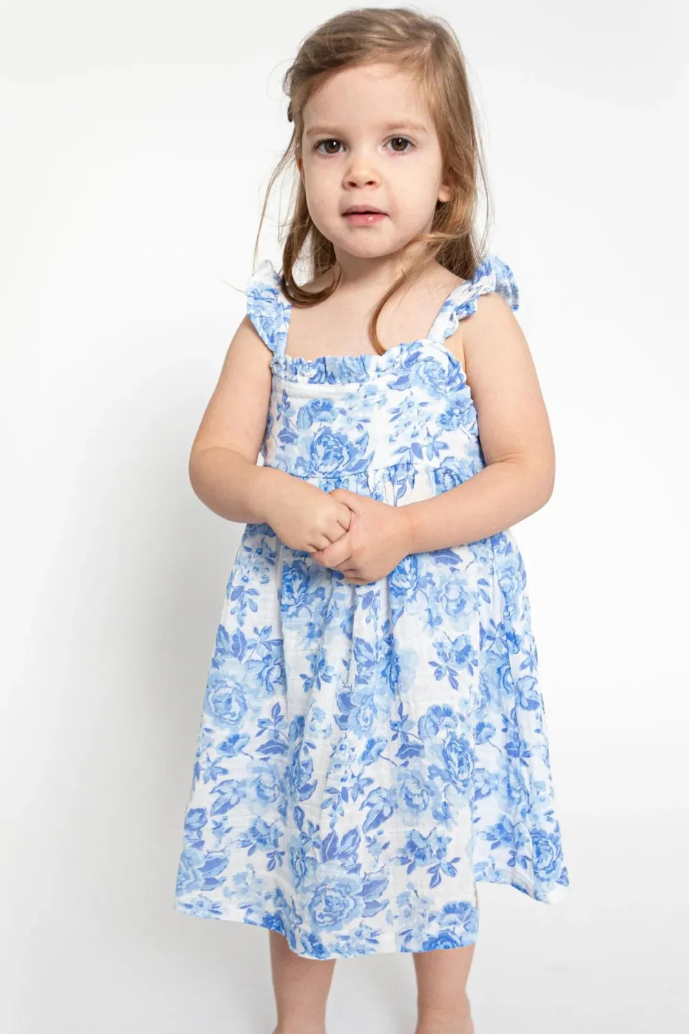 Angel Dear Ruffle Sleeve Sundress Set - Roses in Blue