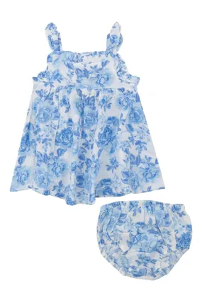 Angel Dear Ruffle Sleeve Sundress Set - Roses in Blue