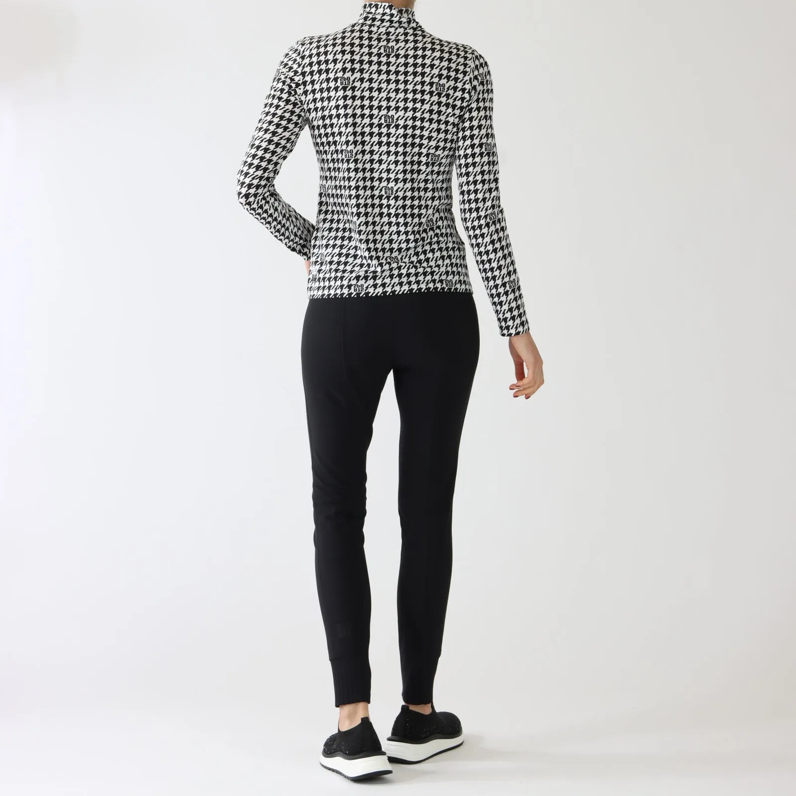 Black and White Chickcheck Print Polo Top