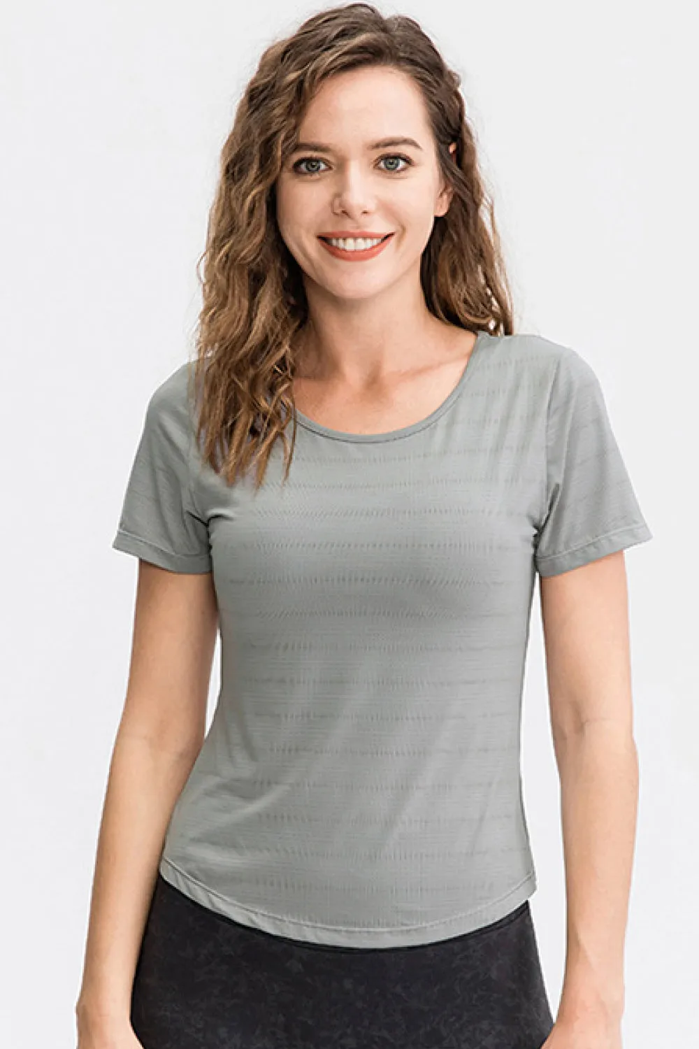 Breathable Cutout Curved Hem Tee Shirt