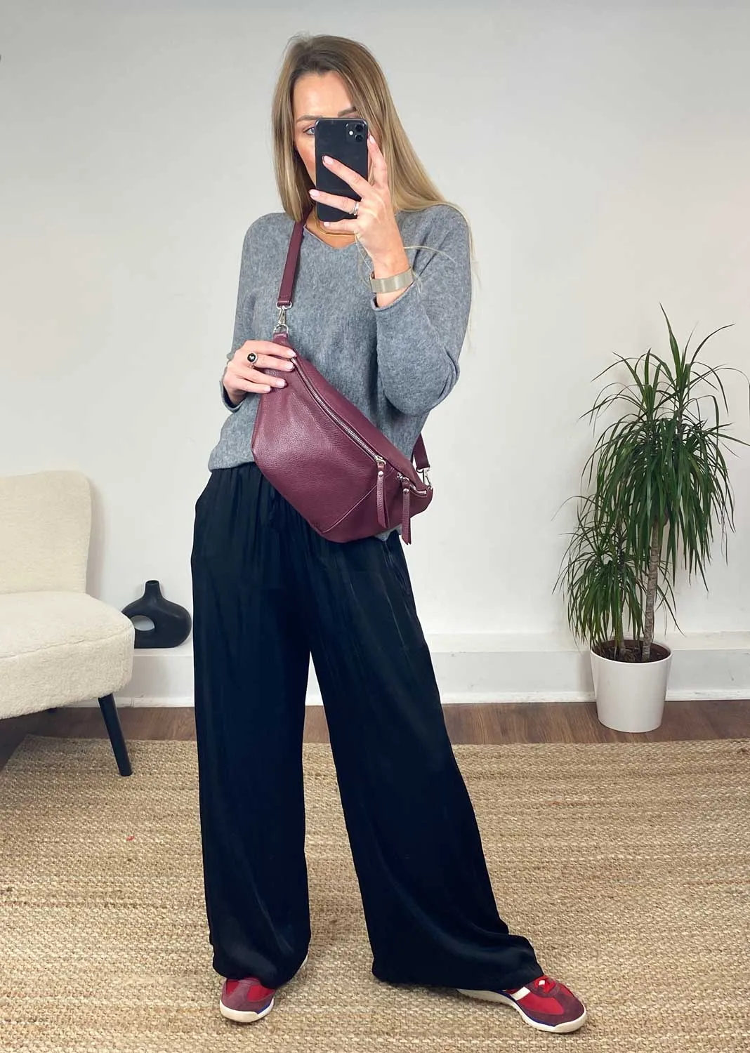 Brooke Silky Tie Waist Pants in Black