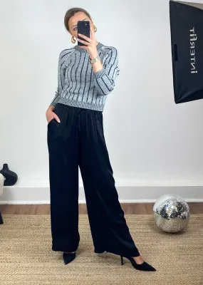 Brooke Silky Tie Waist Pants in Black