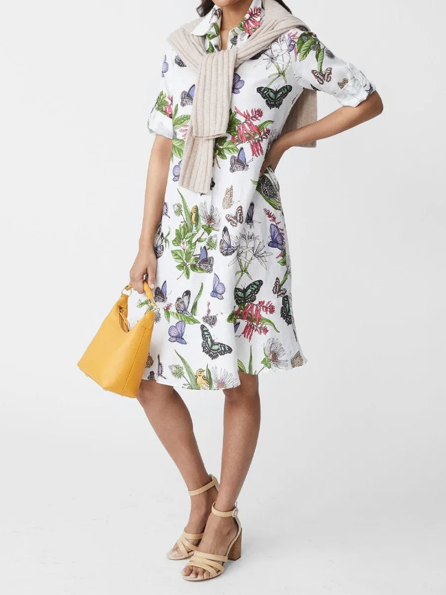 Butterfly Print  Linen Floral Dress