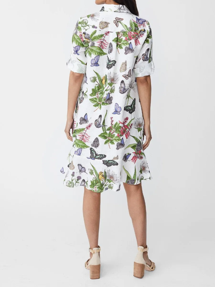 Butterfly Print  Linen Floral Dress