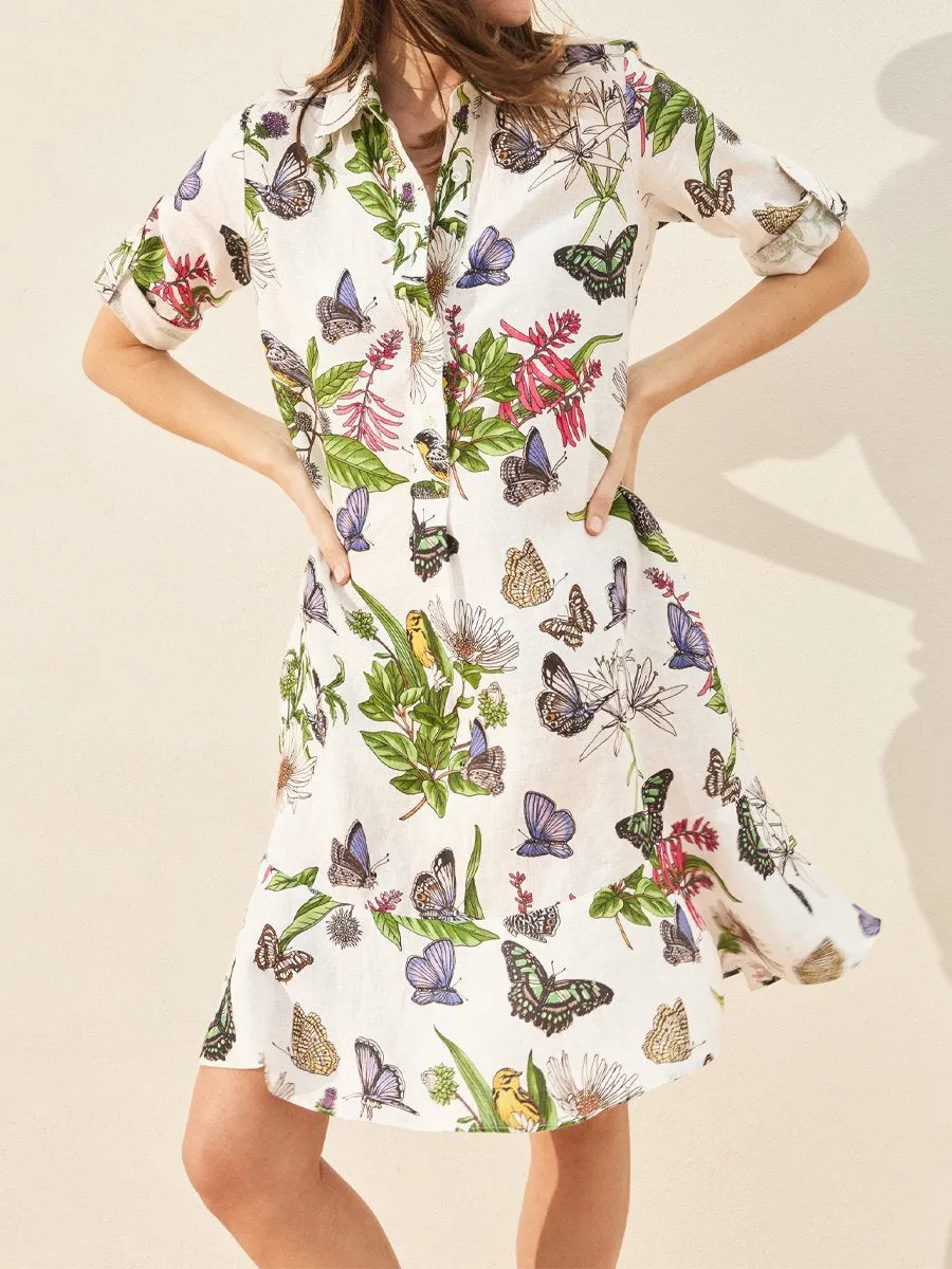 Butterfly Print  Linen Floral Dress