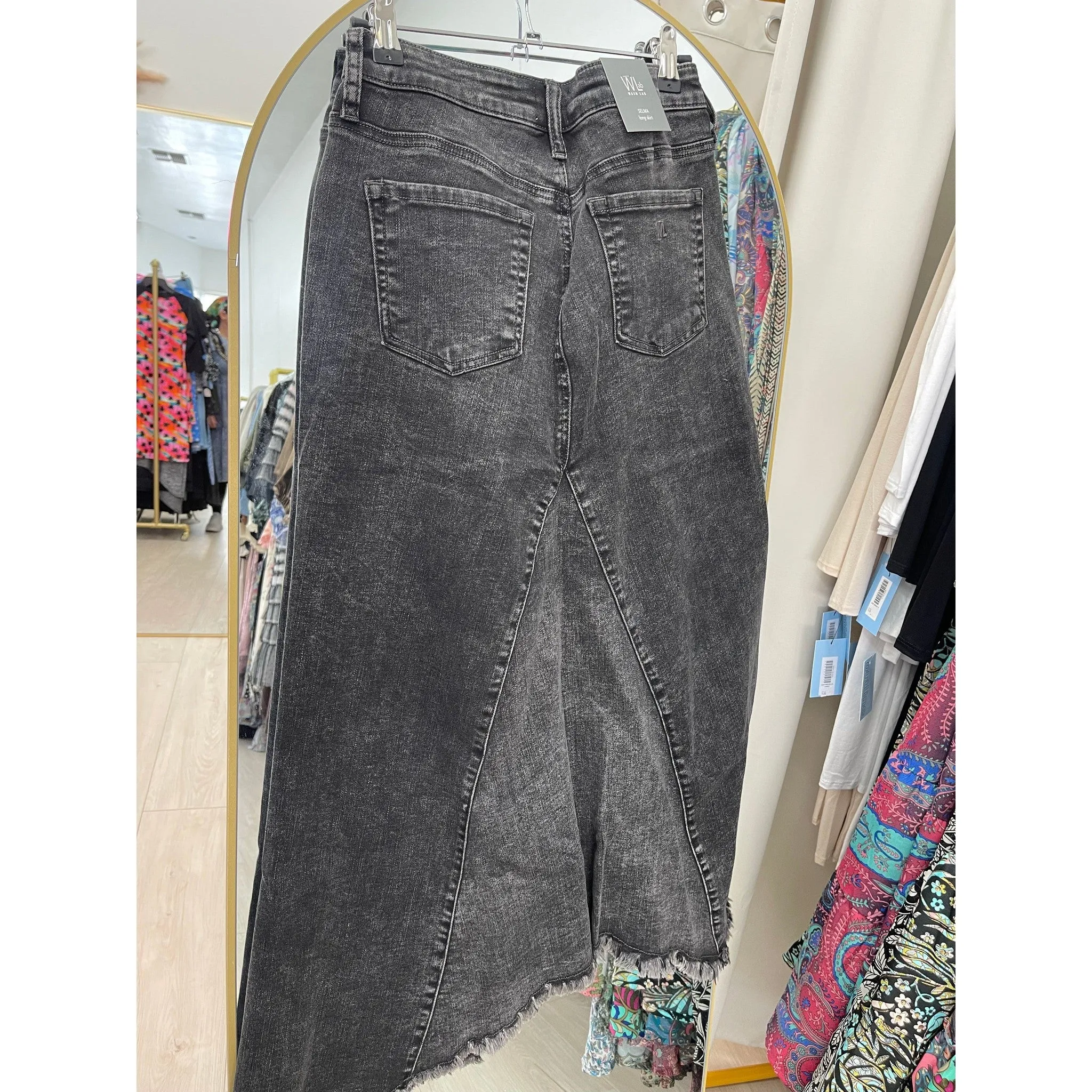 Classic Denim Midi Skirt - Black