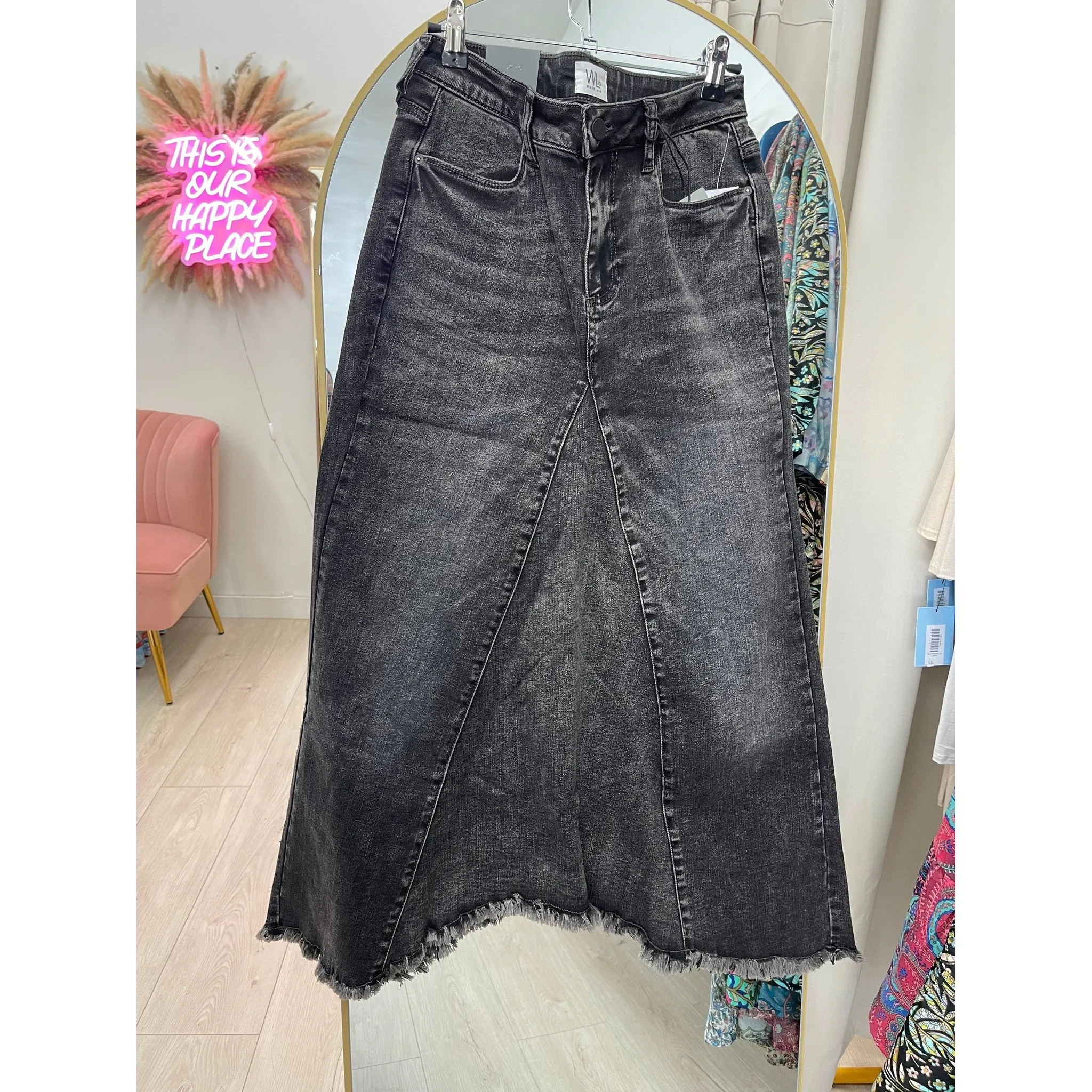 Classic Denim Midi Skirt - Black