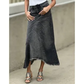 Classic Denim Midi Skirt - Black