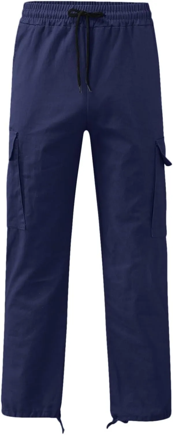 Classic Large Size Men's Pants with Pockets Comfortable Stretch Sweatpants Autumn and Winter Solid Color Cargo Pants