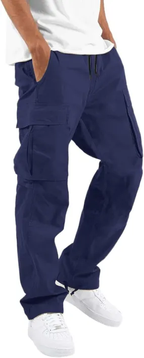 Classic Large Size Men's Pants with Pockets Comfortable Stretch Sweatpants Autumn and Winter Solid Color Cargo Pants