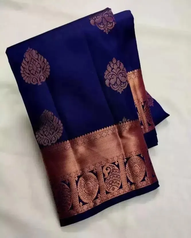 Conflate Navy Blue Soft Silk Saree With Palimpsest Blouse Piece