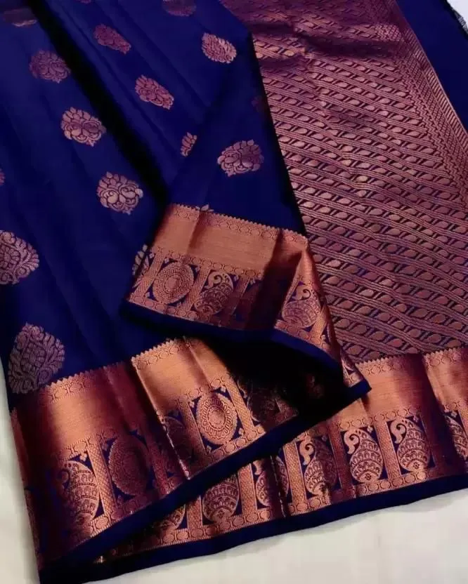 Conflate Navy Blue Soft Silk Saree With Palimpsest Blouse Piece