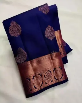 Conflate Navy Blue Soft Silk Saree With Palimpsest Blouse Piece