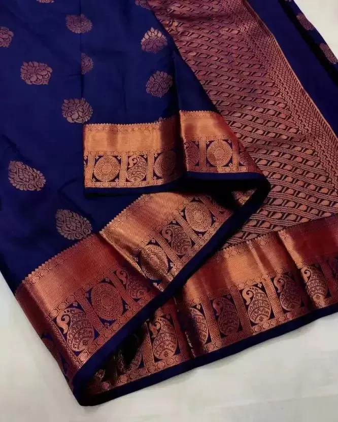 Conflate Navy Blue Soft Silk Saree With Palimpsest Blouse Piece