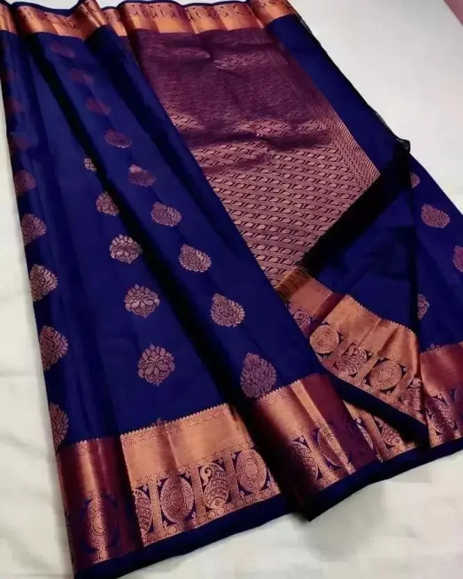 Conflate Navy Blue Soft Silk Saree With Palimpsest Blouse Piece