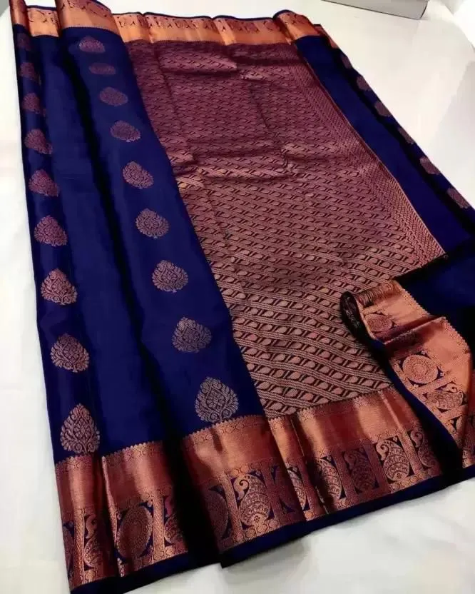 Conflate Navy Blue Soft Silk Saree With Palimpsest Blouse Piece