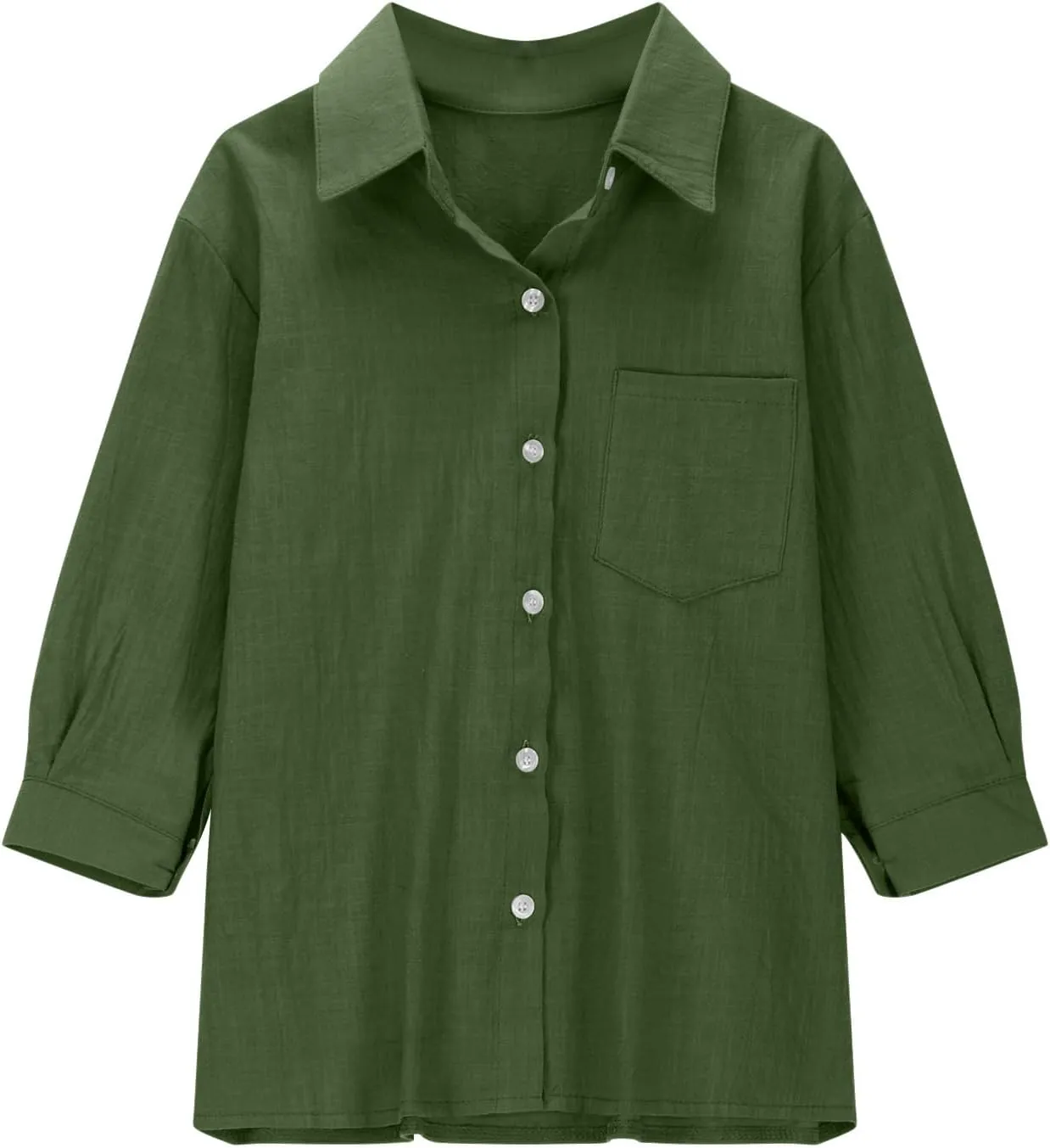 Cotton Linen Shirts for Girls Summer Spring Holiday Tops Casual Loose Fit Breathable Button Down Roll Up Sleeve Shirt
