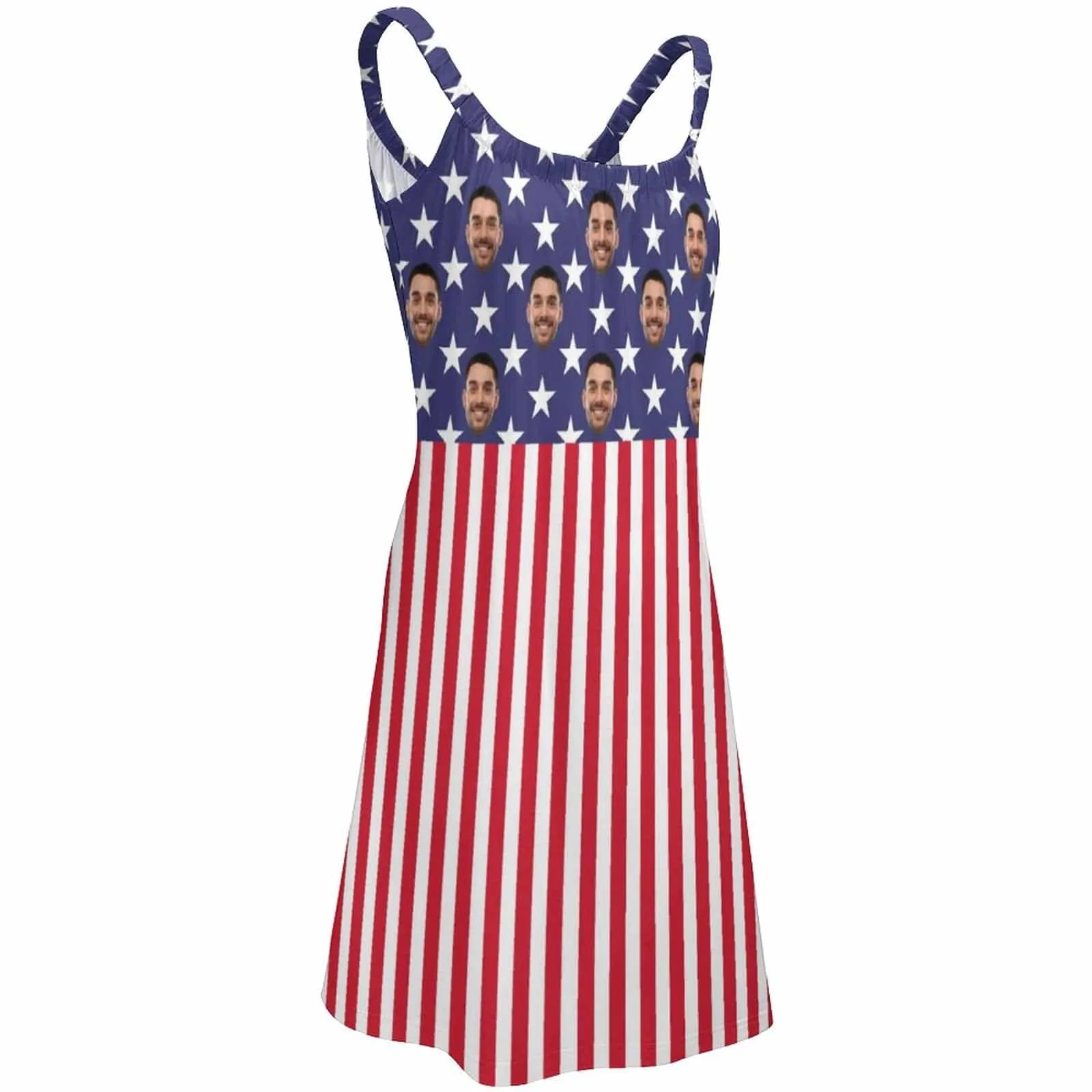 Custom Face American Flag Beach Sling Skirt Personalized Sundress Women's Dress Sundress