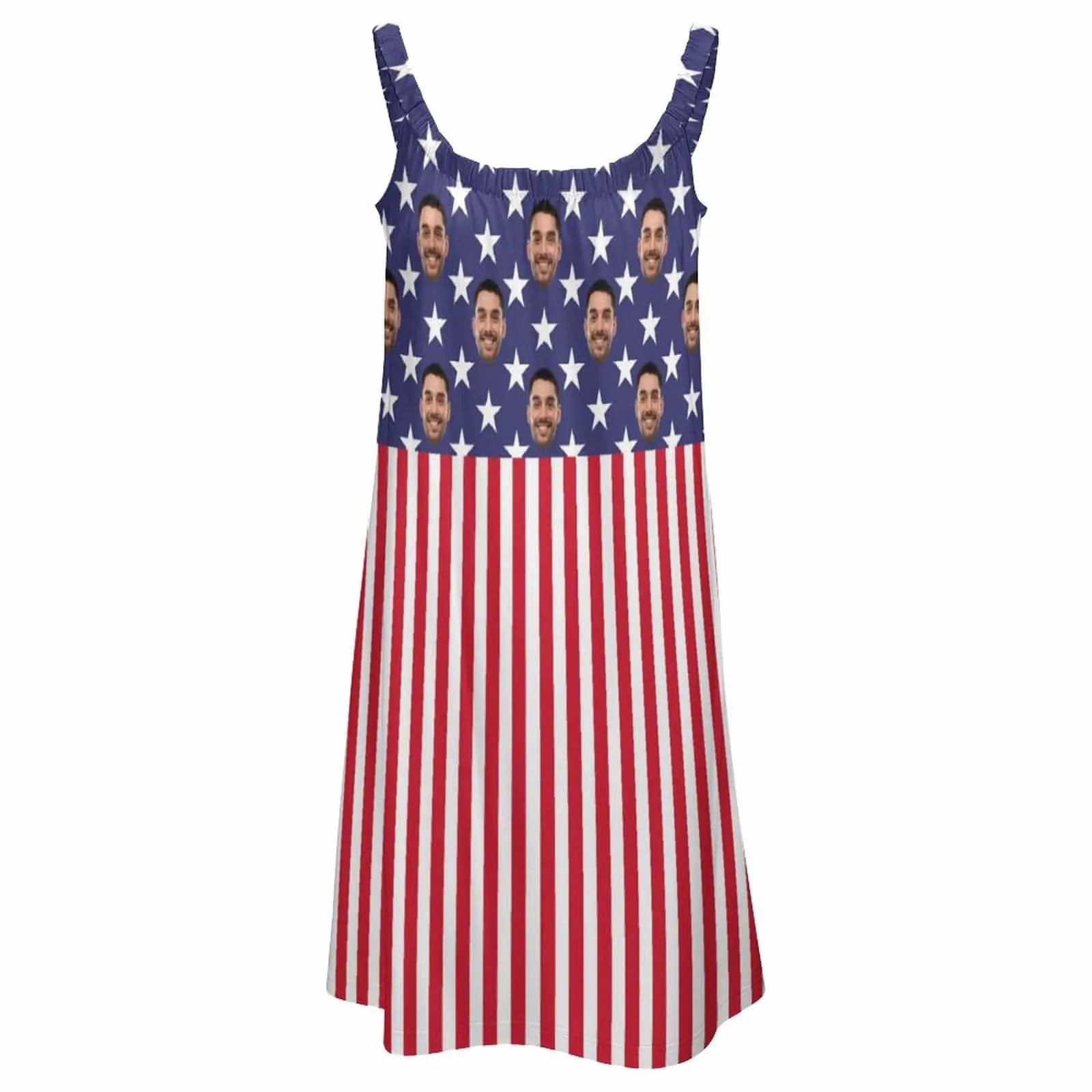 Custom Face American Flag Beach Sling Skirt Personalized Sundress Women's Dress Sundress