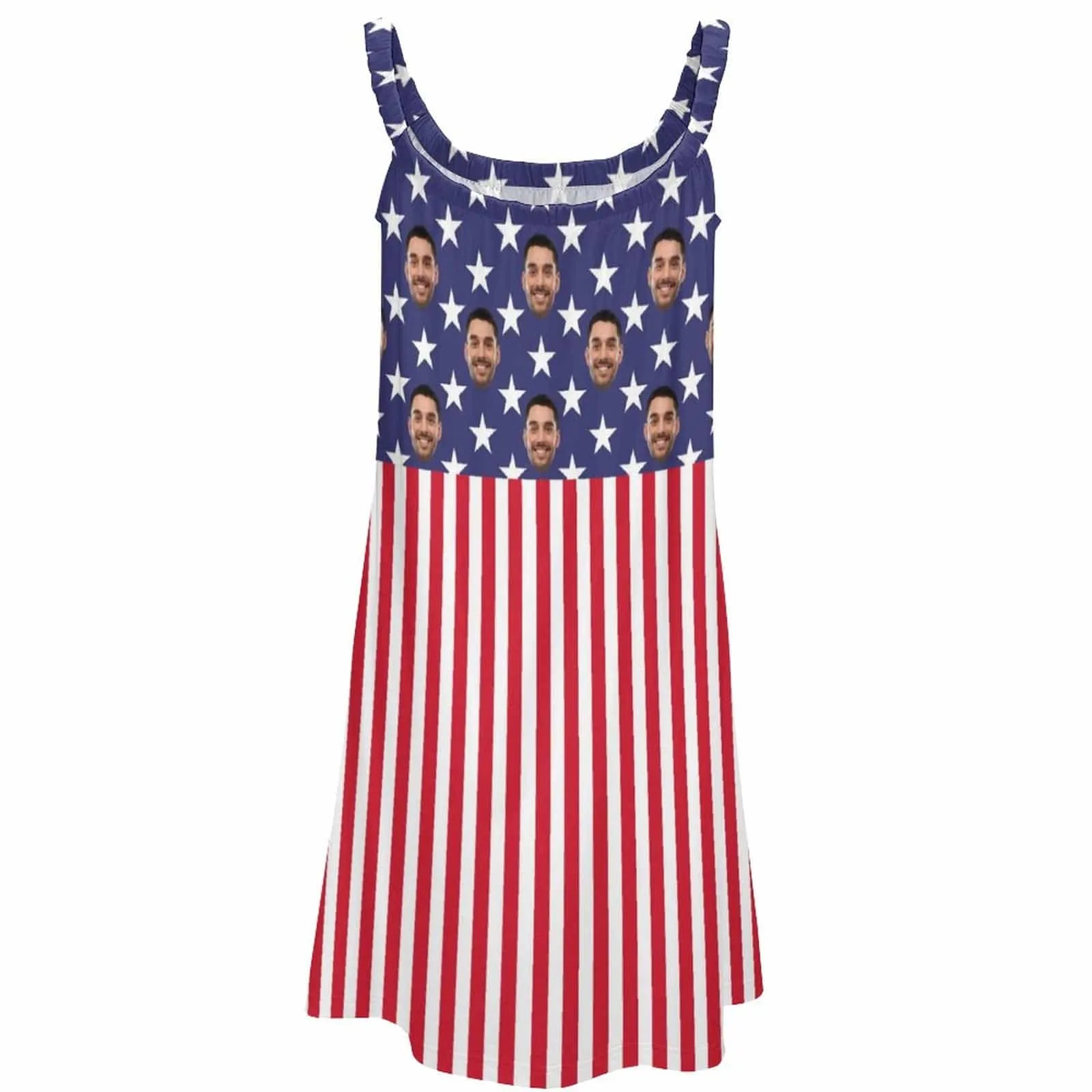 Custom Face American Flag Beach Sling Skirt Personalized Sundress Women's Dress Sundress