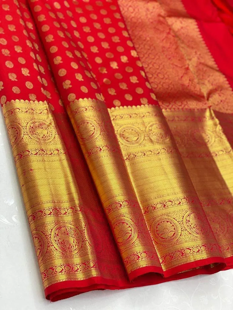 Demure Red Soft Silk Saree With Demesne Blouse Piece