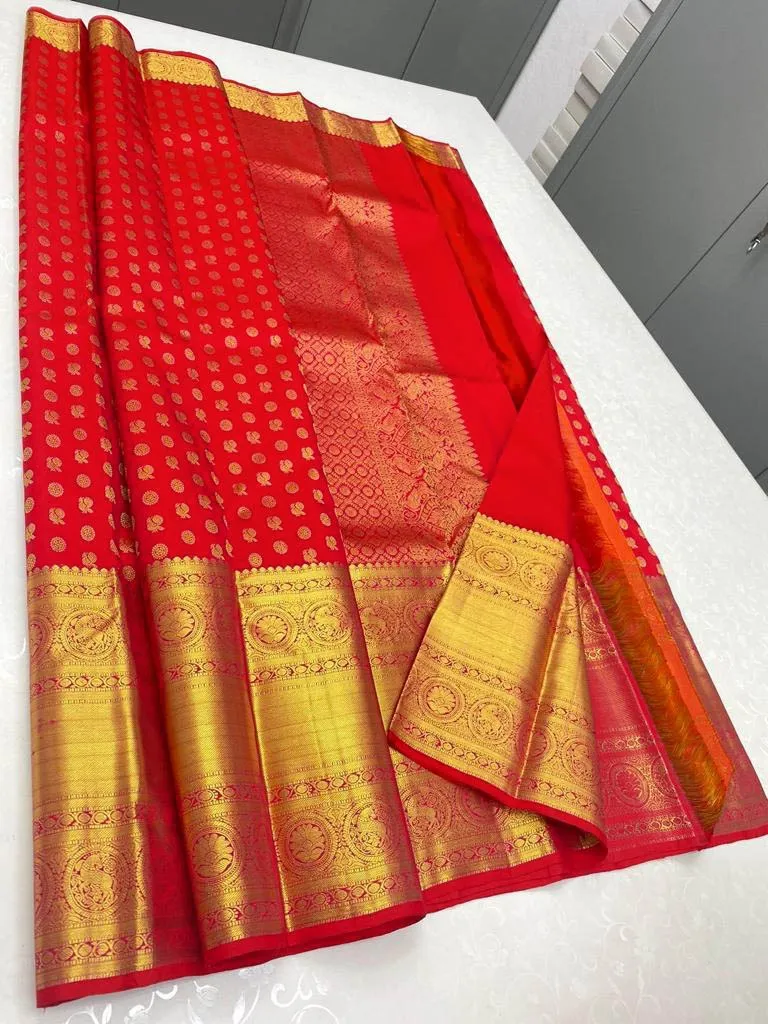 Demure Red Soft Silk Saree With Demesne Blouse Piece