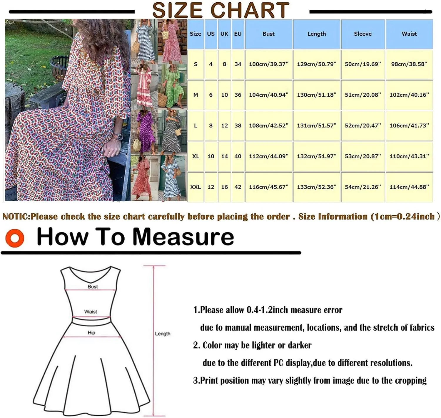 Easter Dresses for Women Geometric Print Neckline Lace-up Middle-Sleeves Dresses Casual Elegant Dress