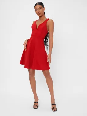 Elegant Plain Sleeveless V Neck Flared High Waist Short Dress