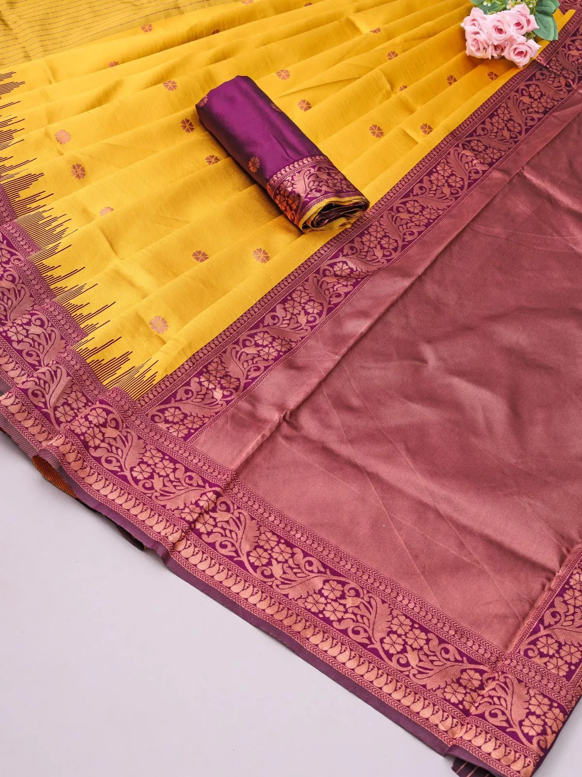 Elegant Yellow Soft Silk Saree With Flattering Blouse Piece