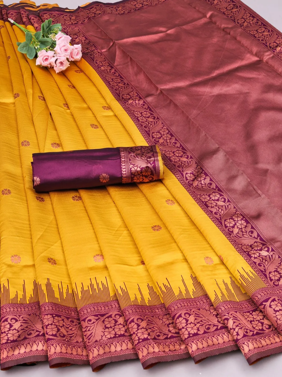 Elegant Yellow Soft Silk Saree With Flattering Blouse Piece