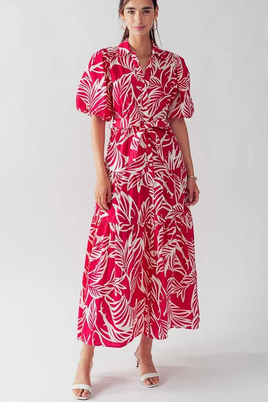 Elsie Tropical Print Maxi Sundress Fuchsia
