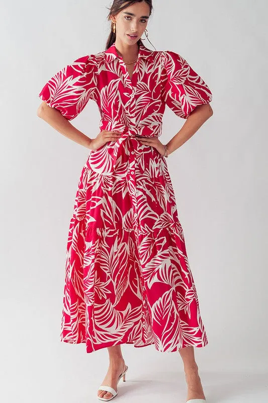 Elsie Tropical Print Maxi Sundress Fuchsia