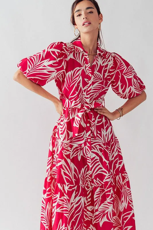 Elsie Tropical Print Maxi Sundress Fuchsia