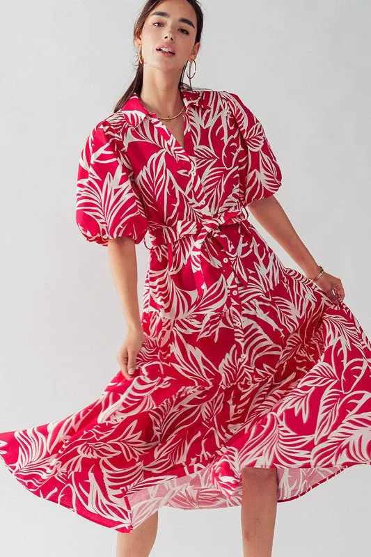 Elsie Tropical Print Maxi Sundress Fuchsia