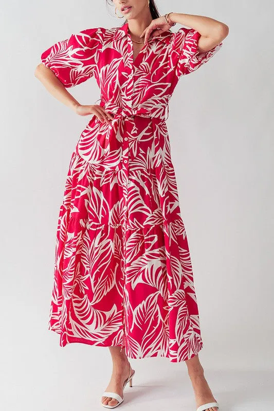 Elsie Tropical Print Maxi Sundress Fuchsia