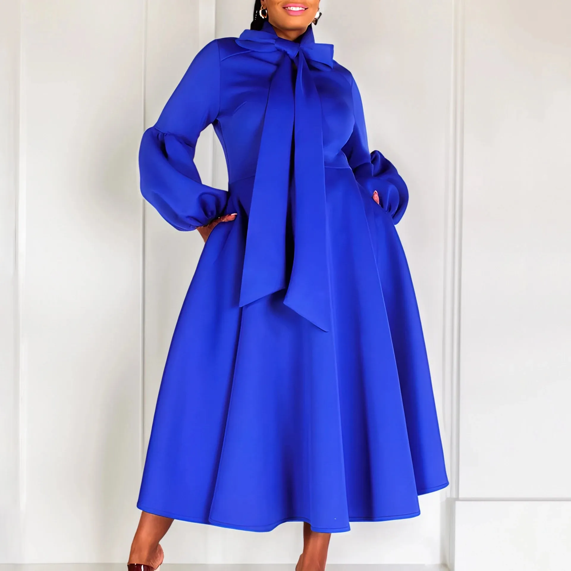 EM Elegant Dresses for Women Bow Collar