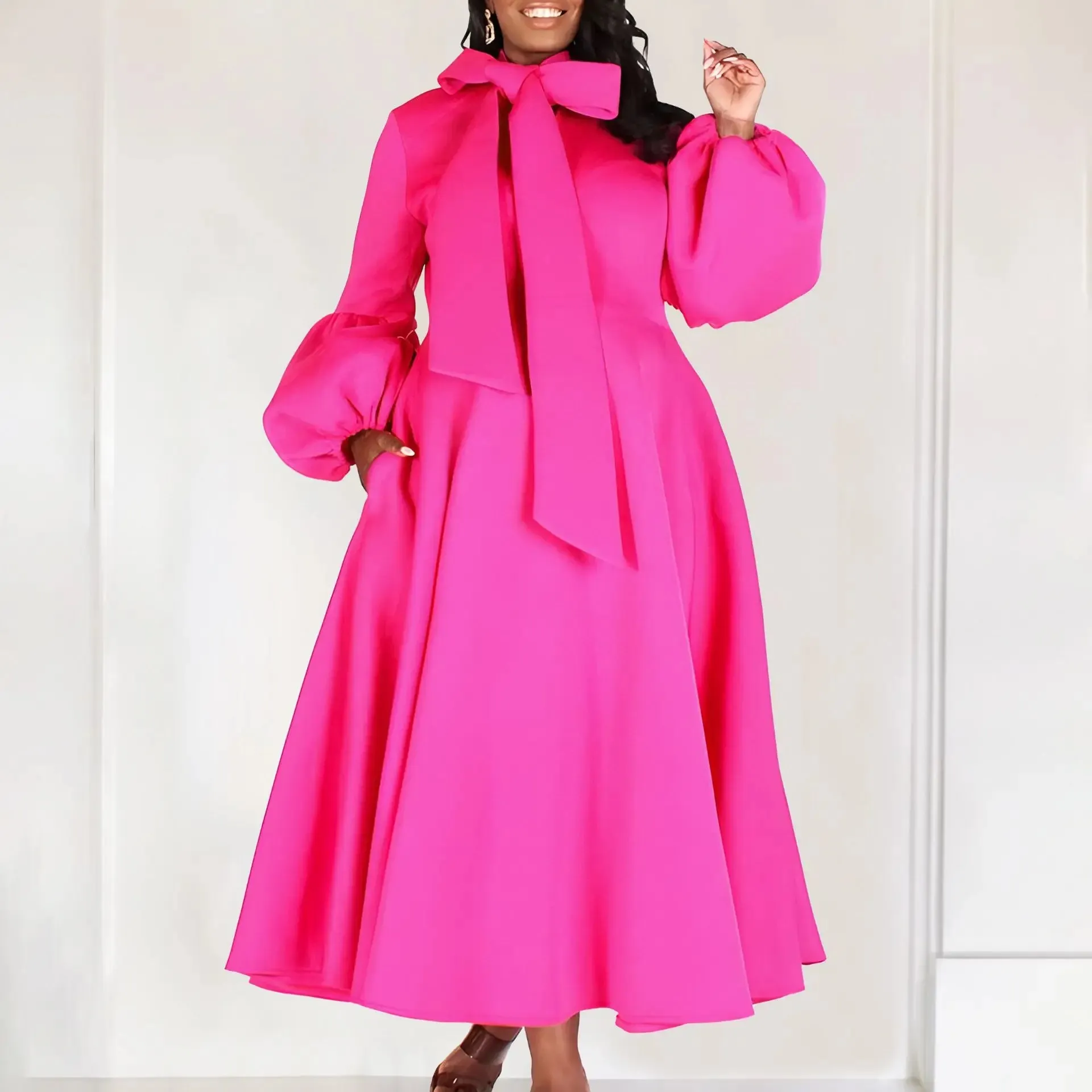 EM Elegant Dresses for Women Bow Collar