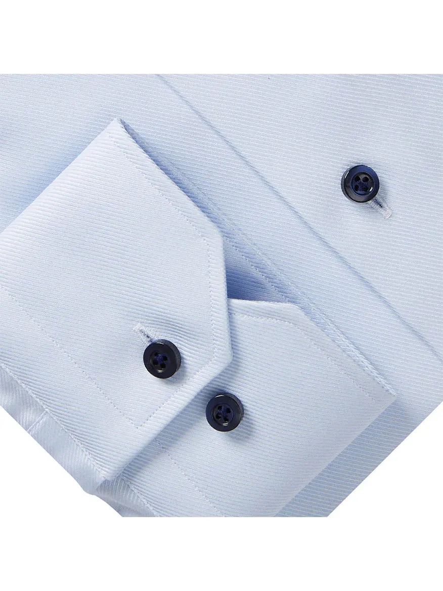 Emanuel Berg Modern Fit Dress Shirt in Powder Blue Textured Twill with Navy Buttons