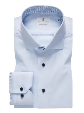 Emanuel Berg Modern Fit Dress Shirt in Powder Blue Textured Twill with Navy Buttons