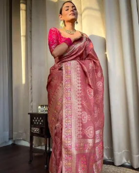 Energetic Peach Soft Silk Saree With Intricate Blouse Piece