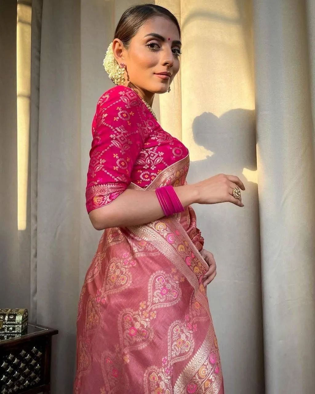 Energetic Peach Soft Silk Saree With Intricate Blouse Piece
