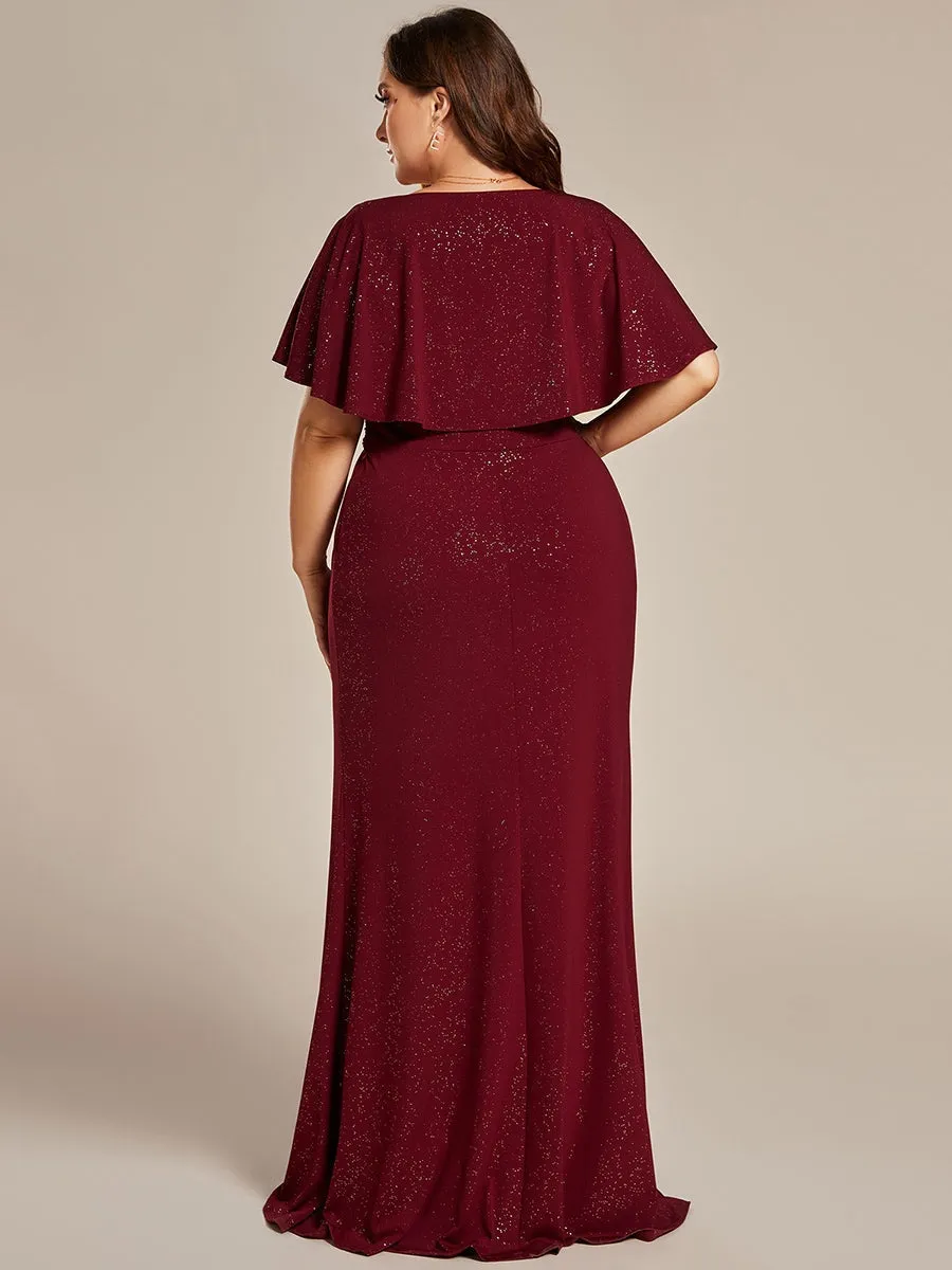 Evening Deep V Neck Pleated With Belt Dress