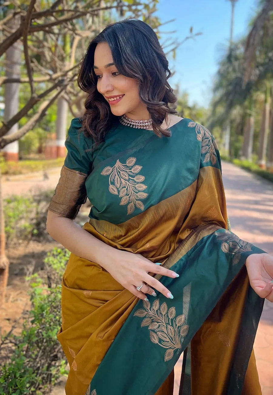 Exemplary Mustard Soft Silk Saree With Gratifying Blouse Piece