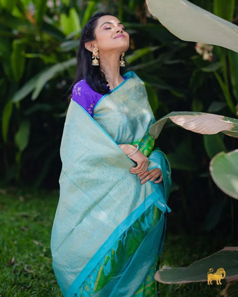 Fantabulous Parrot Soft Silk Saree With Tempting Blouse Piece