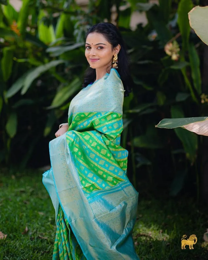 Fantabulous Parrot Soft Silk Saree With Tempting Blouse Piece