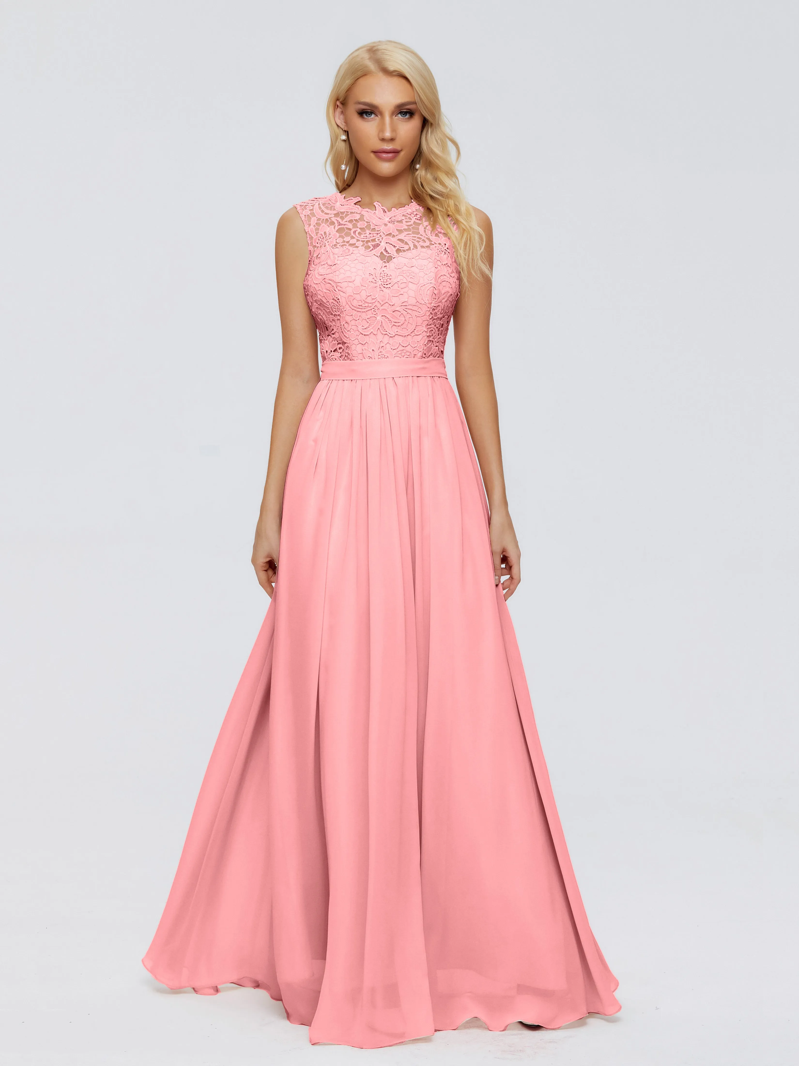 Flamingo Bridesmaids Dresses Melody Elegant Bateau Chiffon Bridesmaid Dresses