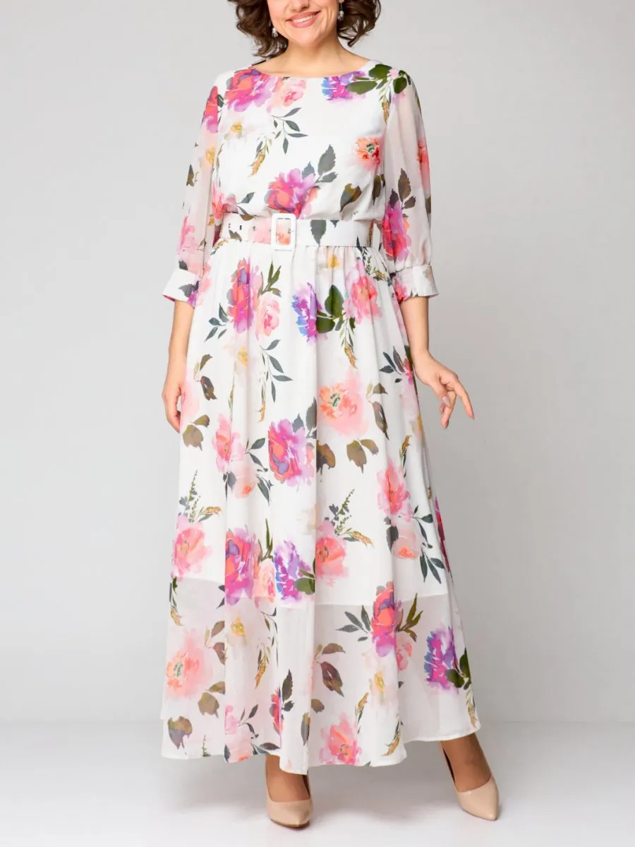 Floral Long Sleeve Chiffon Dress